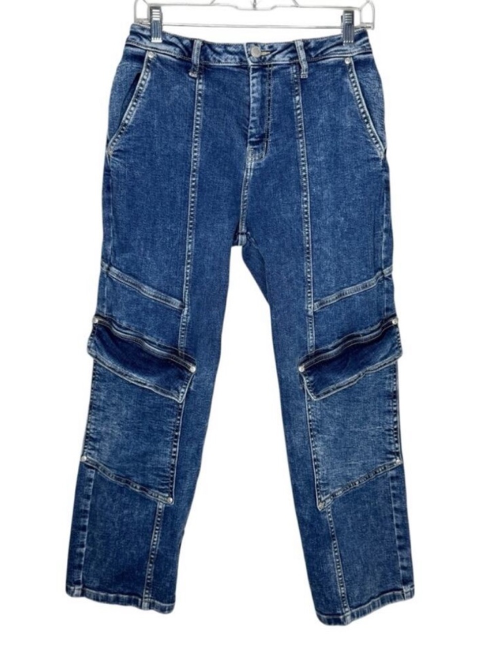 Avec Les Files medium wash straight leg cargo jeans women's size 28